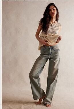Free People We The Free Tinsley Baggy High Rise Straight Leg Candy pop size28